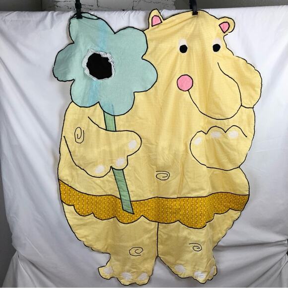 Vintage Handmade Hippo Quilt - Picture 1 of 9